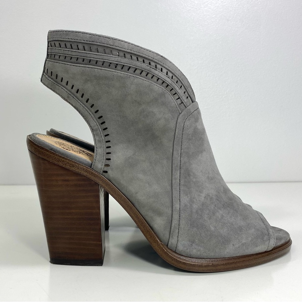 Vince Camuto Koral Gray Greystone Suede Perforated Open Toe Bootie Ankle Boots 9 - Picture 3 of 12